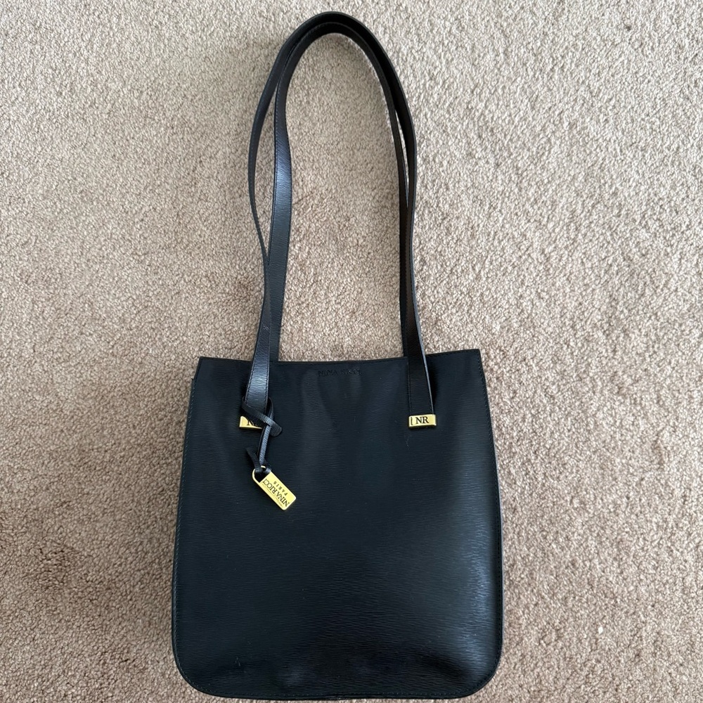 Vintage Nina Ricci Black Saffiano Leather Shoulder Bag